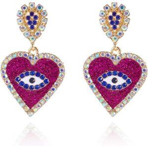 Purple   Zirconia  Enchanted Geometric Heart  Earrings